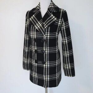 New York & Company Plaid Double Breasted Wool Pea Coat SZ 4